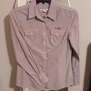 Cutter & Buck Womens Light Purple Striped Button-Down Shirt with LSU Embroidery